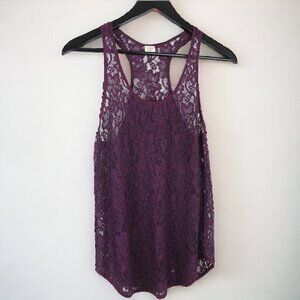 Aritzia Wilfred Madeline Silk Trim Lace Racerback Blouse Burgundy Size XS